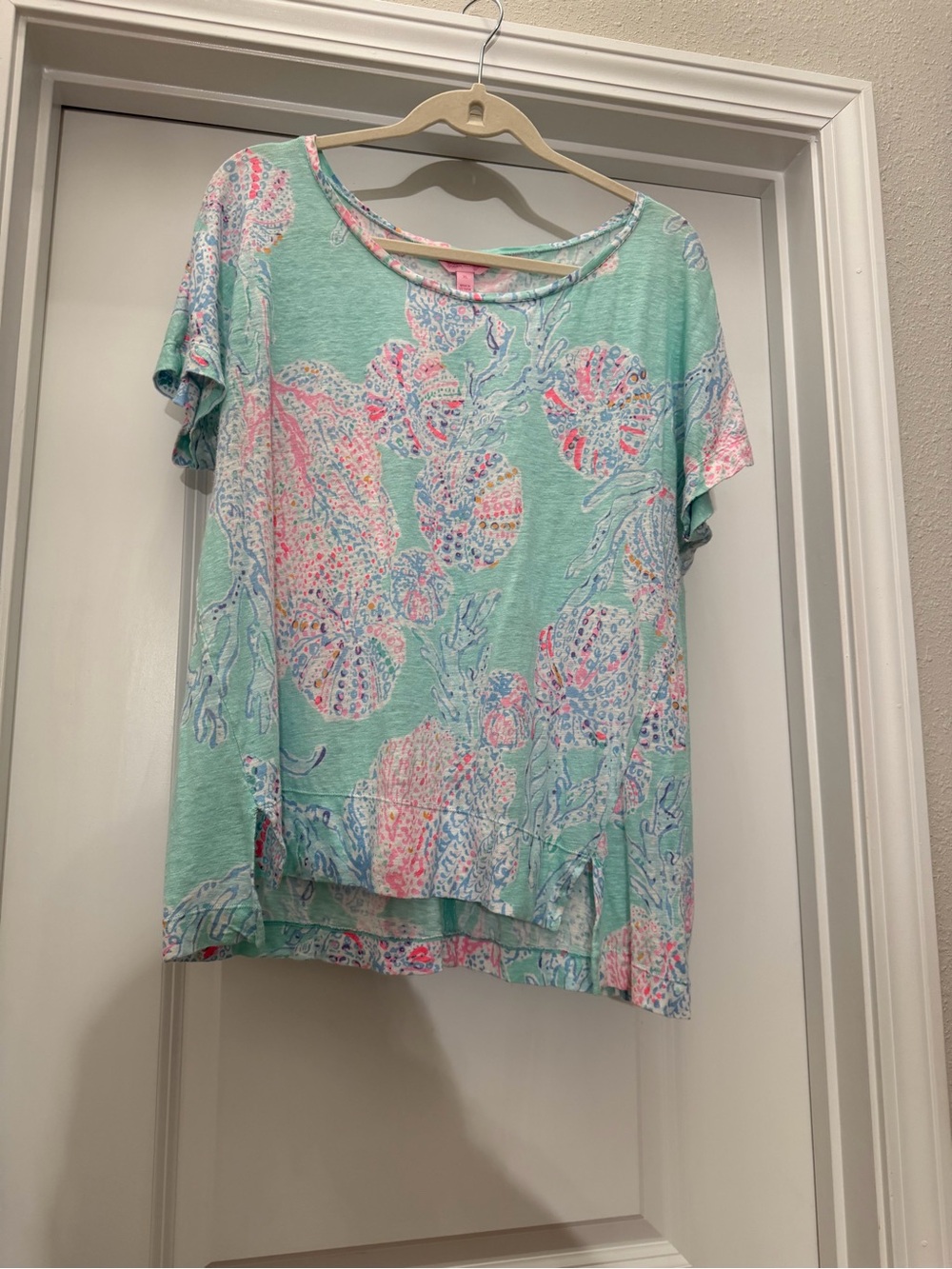 Lilly Pulitzer Mint Aqua Shell-Print Short Sleeve Top